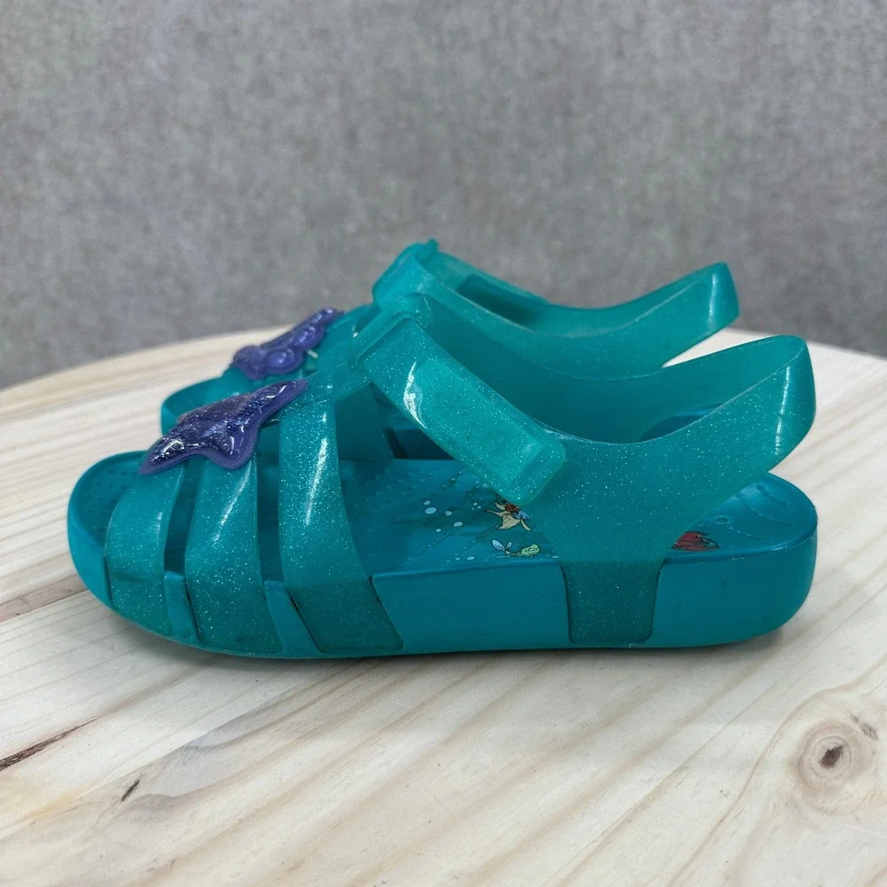 Crocs Isabella Sandals Girls Size J3 Teal Little Mermaid Ariel Glitter Jelly